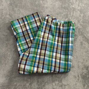 Pendleton Pants Womens 16 White Green Plaid Cotton Crop Golf Resort Old Money